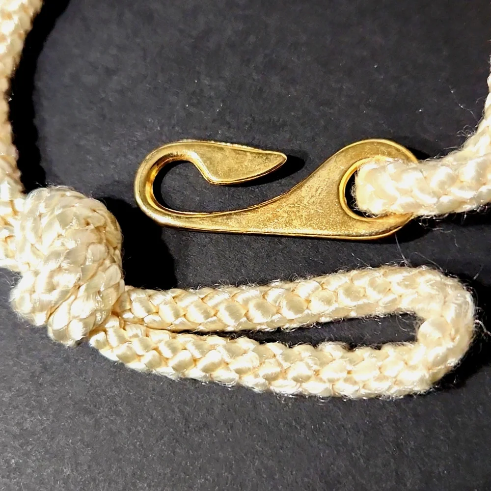 Vintage Elegant Ivory Hammered Gold Satin Braided Belt With Pearl Detail Large